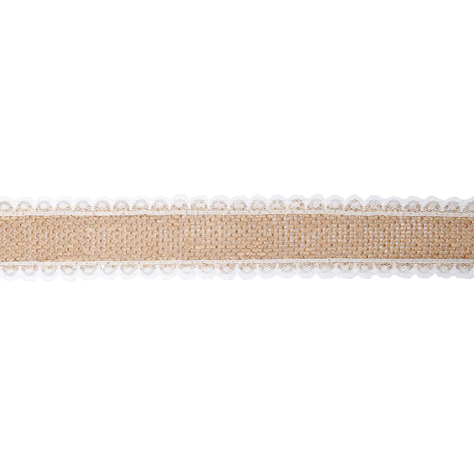 12 Pack: 1.5" x 3yd. Faux Burlap with Lace Edging Ribbon by Celebrate It® Classic